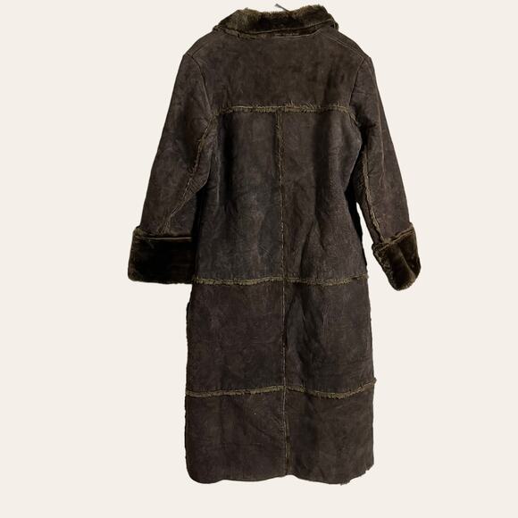 Vintage Newport News Suede Leather Faux Fur Lined Long Coat Size L - Picture 8 of 11